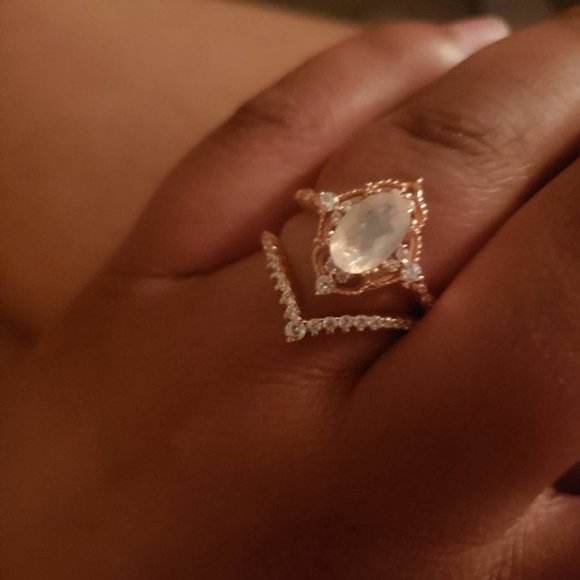 Oval Natural Moonstone Vintage Ring. Two Rings Set - Picture 6 of 14